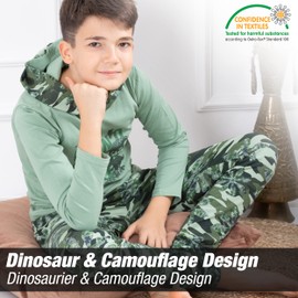 LOREZA® Boys' 2-Piece Jogging Suit, Leisure Suit with Hood, Long Sleeve Leisure Suit, Sports Suit, Dino Green