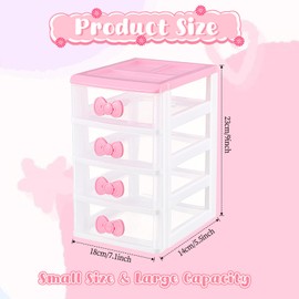 Girls Cute Lovely Color Storage Box Makeup Organizer with 4 Layers, Cute Storage Cabinet Box with Bow Handle, Desktop Storage Box for Home Bedroom Bathroom Women Girl Gifts (Pink)