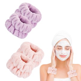 4 Pcs Wrist Towels for Washing Face-Dorbetar, Microfiber Wrist Bands for Washing Face, Spa Wristbands for Washing Face, Fluffy Towel Bands, Arm Bands for Washing Face for Woman Children（Purple,Pink）