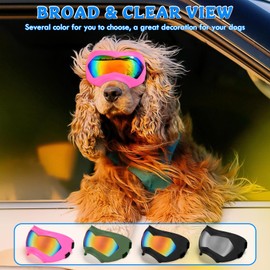 Large Dog Sunglasses Dog Goggles Pet Glasses Pet Eyewear with Adjustable Strap, Glasses for Medium Large Dog Swimming Skating Glasses Windproof Dustproof UV Proof (Pink-Colorful)