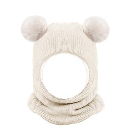 Riisoyu Toddler Baby Scarf Hat Warm Cute Baby Hat Knitted Hat with Bobble Velvet Lining Children 2 in 1 Winter Hat with Velvet Lining Earflap Hat for Baby 2-7 Years, White, White