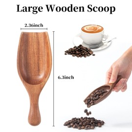 NLHL Large Wooden Scoop 1PCS - 6.3Inches Wood Scoop for Coffee Bean Sugar Tea Powder Bath Salt Laundry Detergent, Multipurpose Kitchen Flour Scoop for Big Jars Canisters