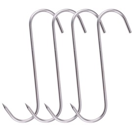 Meat Hook 10 Inch 6mm S-Hooks HONSHEN Stainless Steel Meat Hooks for Hanging Processing Butcher Hook 4Pack (Meat Hooks 6mm 10inch)