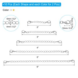PATIKIL 2/3/4/5/6 Inch Necklace Extender, 10 Pack Necklace Clasps Chain Extenders Extension for Necklaces Bracelet Jewelry Making, Golden Silver