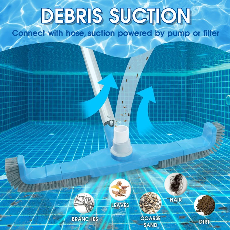 (2025 Upgraded) 20" 2 in 1 Pool Brush Vacuum Head