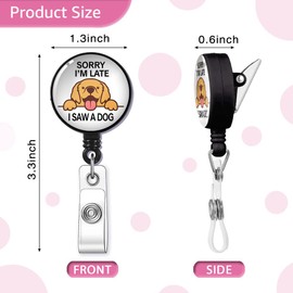 GEYGIE Sorry I'm Late I Saw A Dog Badge Reel Retractable with Alligator Clip, Funny Golden Retriever ID Badge Holder Gift for Doctors Nurses Social Worker Office Worker Colleague Boss Dog Lovers