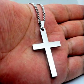 Fashion Jewelry Large Cross CHRISTIAN PROTECTION Pendant on 925 Sterling Silver 24" Necklace Men