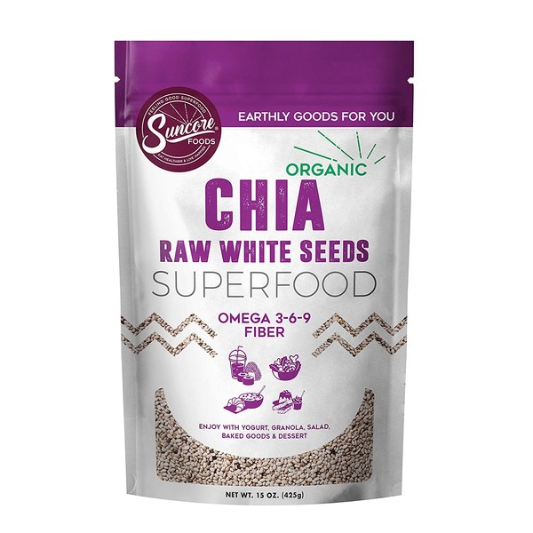 Suncore Foods - Organic White Chia Seeds, 15oz bag, Gluten Free and Non-GMO, Vegan, Superfood