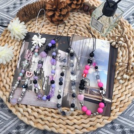 AGEN KGEN Phone Charms Cute Beaded Phone Lanyard Wrist Strap Aesthetic Cell Phone Keychain Cute Phone Charms for Women (4x Colorful Style)
