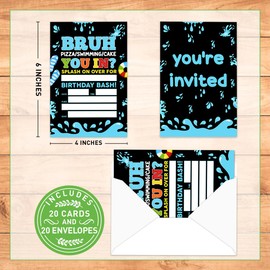 Weifuju Pool Party Birthday Invitations for Teen Boy, Summer Bruh Birthday Party Invitations Swimming Invite Cards, 20 Invites with Envelopes (4"x6")