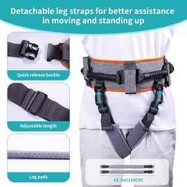 ENLUNTRA Gait Belts Transfer Belts for Seniors with 7 Handles and Detachable Leg Straps，Gate Belt for Elderly Lift Belts with Quick Release Buckle，Patient Transfer Belts for Lifting Seniors, Orange-grey, 80cm