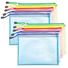 BIHIYII A4 Zip Wallets 10Pcs, Mesh Zip Bags, Plastic Wallets A4 Zip Folders, Storage Zip Lock Bags Document File Folders Puzzle Bag for Stationary Office Supplies, Cosmetics, Travel Accessories