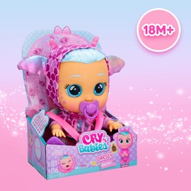 CRY BABIES Dressy Fantasy Bruny, Interaktive Puppe, die echte Kullertränen weint. Mit Haaren zum Stylen, wechselbarer Kleidung und Accessoires – Spielzeug und Geschenk für Kinder