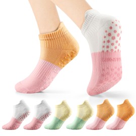 vvfxx Pilates Socks for Women, 6 Pairs Non-slip Yoga Athletic Socks for Pilates, Yoga, Ballet, Dance, Barefoot Workout & Hospital Size M(7-9.5)