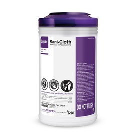 Super Sani-Cloth Germicidal Disposable Wipe, Hospital-Grade Disinfection, Purple Top, 1 Canister of 75 X-Large 5'' x 8'' Wipes