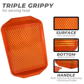 ZOPKRTS Non-Slip Food Serving Tray with Handles, 2 Pack Rectangular Food Trays for Eating On Couch Bed Lap, Anti-Slip Plastic Breakfast Tray Large Serving Tray for Toast Fruit Party (2, Orange)