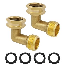 Hooshing Garden Hose Elbow Connector 90 Degree Heavy Duty 3/4" Brass Hose Elbow Adapter for RV Water Intake Outdoor Faucets, 2 Pack