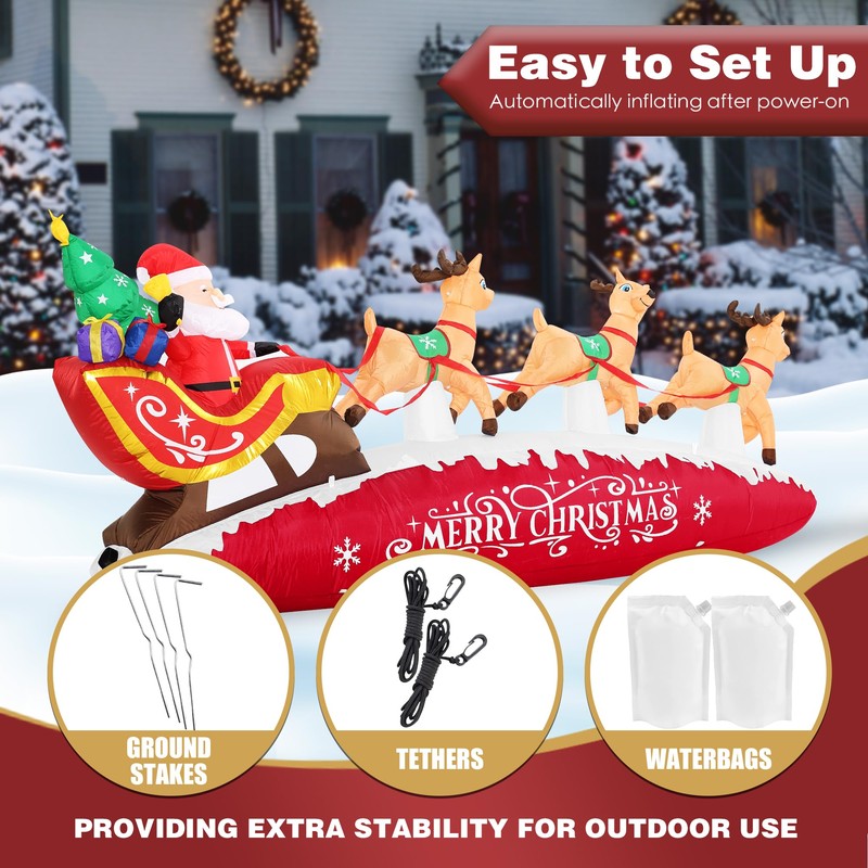 ZPISF 10 FT Santa Sleigh with Reindeer Christmas Inflatables Outdoor