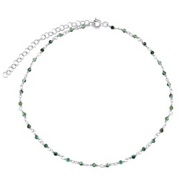 SILVEGO Women's 925 Sterling Silver Anklet with Genuine Emerald, Moonstone, Turquoise, Garnet or Rose Quartz, Sterling Silver Metal, Emerald