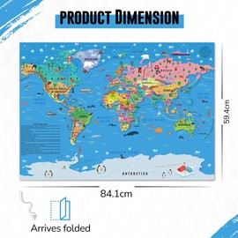 Children’s World Map Poster for Wall – Large A1 Illustrated World Map for Kids Globe Atlas Wallchart