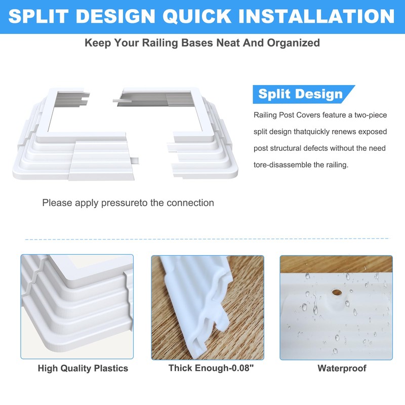 6pcs 4x4(Actual: 3.5"x3.5") Post Base Cover, Split Style Vinyl Post