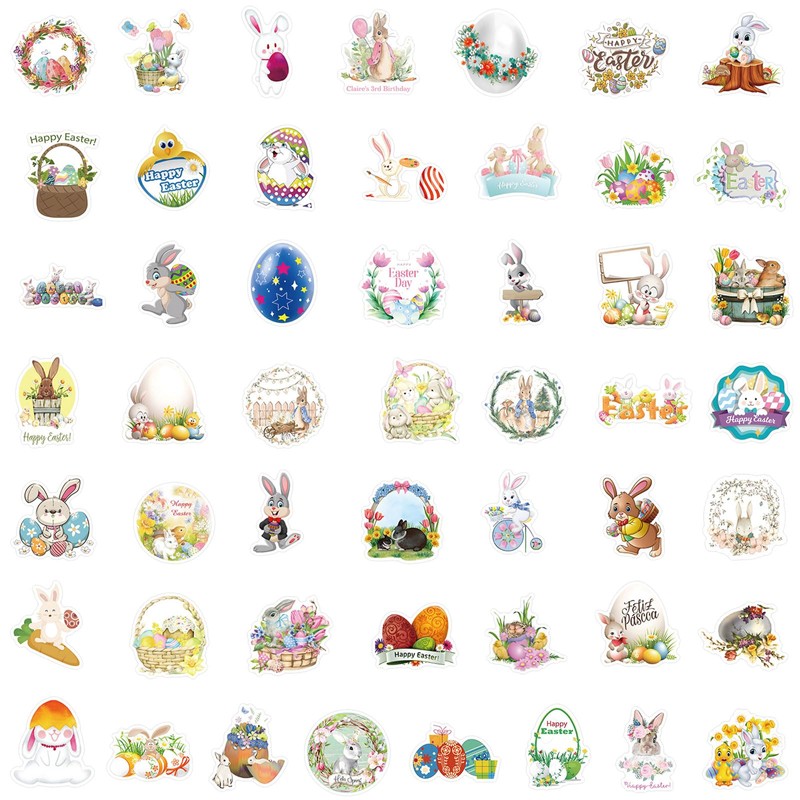 Easter Stickers, 50 Pieces Easter Egg Stickers, Easter Egg Rabbit