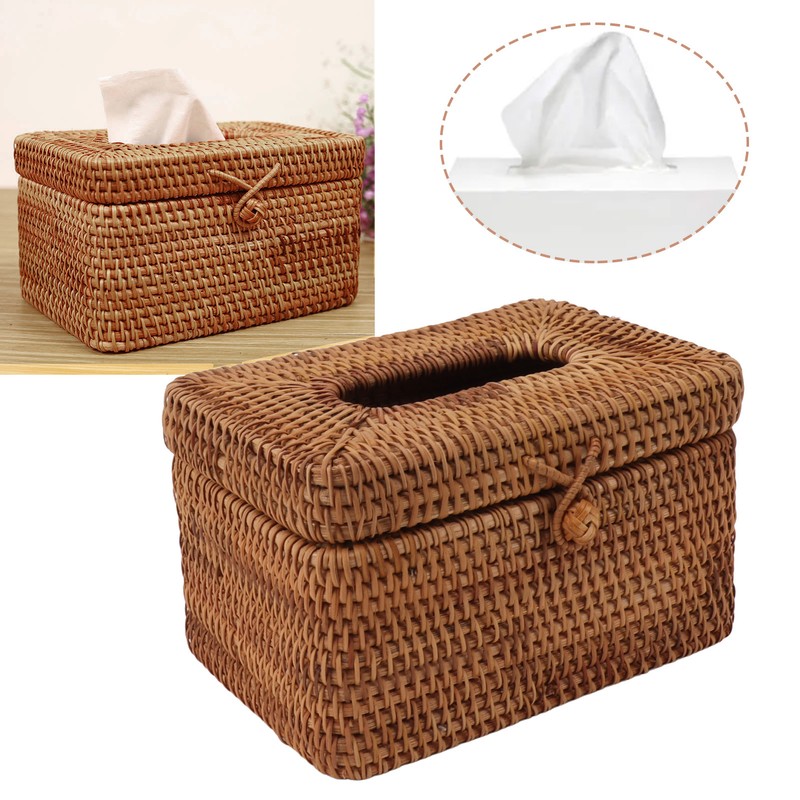 Rectangular Rattan Tissue Box Cover Rattan Woven Tissue Box Holder