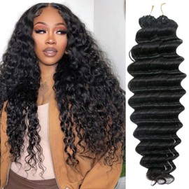 Feather Crochet Hair Extensions Pre Looped Crochet Human Hair Curly For Black Women Pre Separated Knotless Deep Wave 18inch 120g