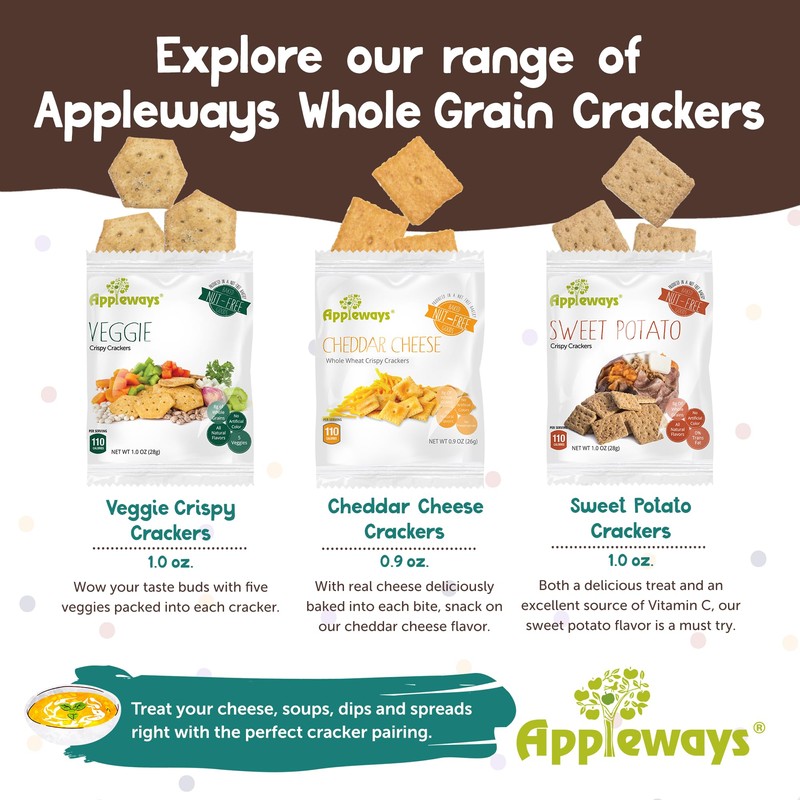 Veggie Crispy Crackers, All-Natural Individually Wrapped Whole Grain Healthy &