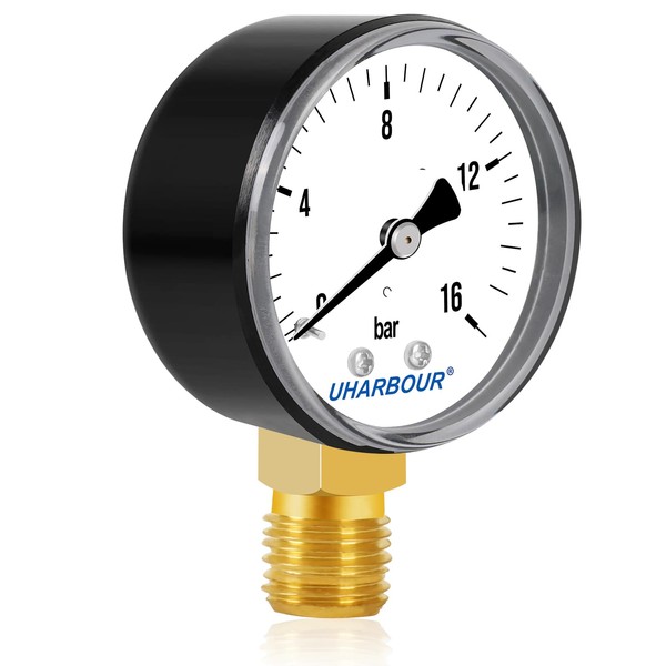 UHARBOUR Pressure Gauge Water 0-16 Bar, Pressure Gauge 1/4 Inch,