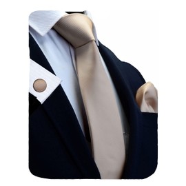 Gusleson Brand Men's Solid Silk Champagne Ties Adult Neckties and Pocket Square Cufflinks Sets (UK0789-10)