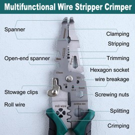 GOLD DEER 10-IN-1 Multifunctional Wire Stripper, Wire Stripper Function, Crimping Function, Wire Cutter, Stripper, Wire Stripper, Wire Stripper Tool, Electric Screwdriver, Professional Wire Stripping Tool, Fine Wire, Stripper, Electrical Tools, Electricians Pliers, Hand Tool, Band Cutter, Multi Wire Stripper, Wire Cutting