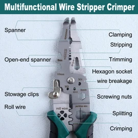 GOLD DEER 10-IN-1 Multifunctional Wire Stripper, Wire Stripper Function, Crimping Function, Wire Cutter, Stripper, Wire Stripper, Wire Stripper Tool, Electric Screwdriver, Professional Wire Stripping Tool, Fine Wire, Stripper, Electrical Tools, Electricians Pliers, Hand Tool, Band Cutter, Multi Wire Stripper, Wire Cutting