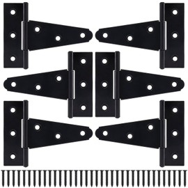 BOODVON Heavy Duty T Hinge Tee Hinge T Strap Hinge Shed Hinge Gate Hinge Barn Hinge Fence Hinge Door Hinge Wrought Rustproof All Size Black (6 pcs, 4 inch)