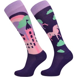 TODO Comodo Riding Socks Colourful with STJBW Motif Cotton Riding Socks Rider Knee Socks for Women Girls Children, STJBW 16 - Purple Unicorn, 31 - 34