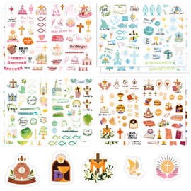 8 Bögen Sticker Kommunion, Taufe Konfirmation Kommunion Sticker Set, Taufaufkleber, ideal zum Kommunion, Konfirmation, Taufe - Stickerbögen für Gästebuch Fotoalbum, für Mädchen und Junge