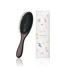 One & Aphrodite Head Spa Hair Brush, Boar Hair Brush, Boar Bristle Brush, Enhances Glossy, Texture Improvement, Prevents Curly Hairs, Scalp Massage, Anti-Static, Women's, Men's, Portable