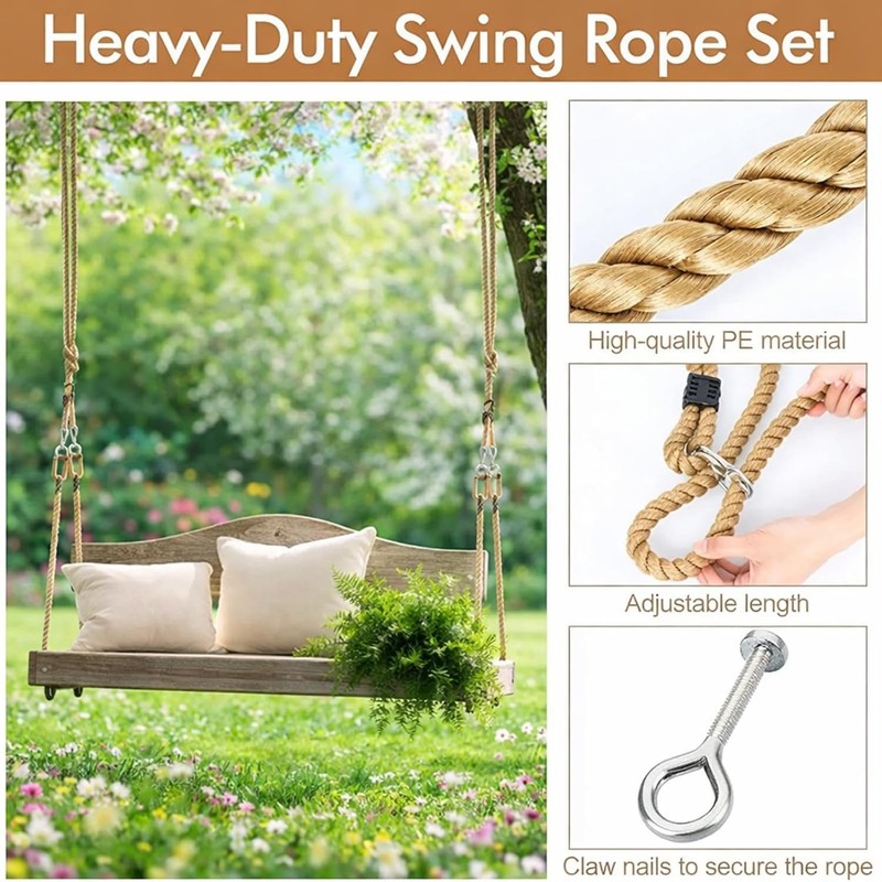 Seenelling 2 Pack Porch Swing Rope Kit Swing Bed Straps