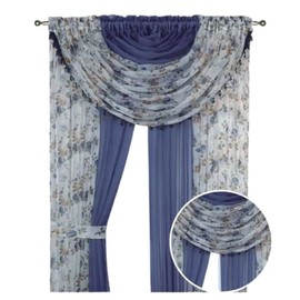 Sapphire Home Sheer Curtains - Two Tone 4 Panels Set w/Valance & Tiebacks, 55"x95", Lightweight Light-Filtering Window Curtain for Living Room, Bedroom, Kitchen, Dining Room - Floral Blue/Blue