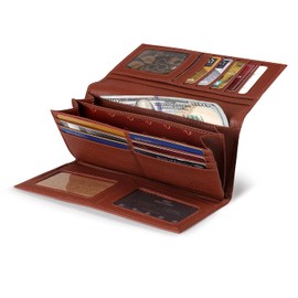 Otto Angelino Genuine Leather Zippered Envelope Wallet with Phone Compatible Slots - RFID Blocking -Unisex