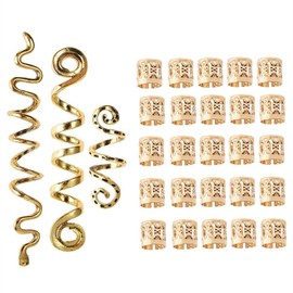 Accesorios Para Rastas Para El Cabello, 28 Piezas De Anillos De Pelo Con Rastas Pinzas Para El Cabello Trenzadas Anillo De Trenzado De Cabello DIY Clip De Pavor Vintage Anillos De En Espiral(Dorado)