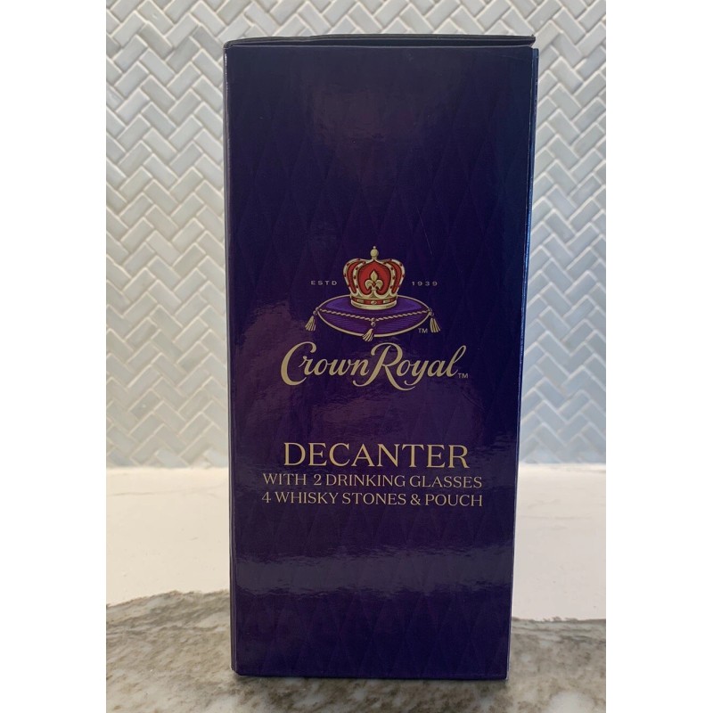 Crown Royal Decanter (750ml) Set W/2 Drinking Glasses (10.5oz) &