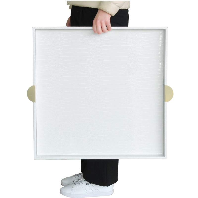 HofferRuffer Extra Large Square Serving Tray, Elegant Faux Leather Ottoman