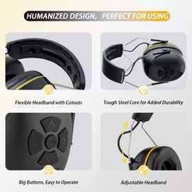 inf protear(Upgraded E6850 Bluetooth Hearing Protection with Integrated Microphone, High-Fidelity Speakers,48H+Playtime, Ideal Ear Muffs for Noise Reduction for Mowing, Workshop, NRR 25dB