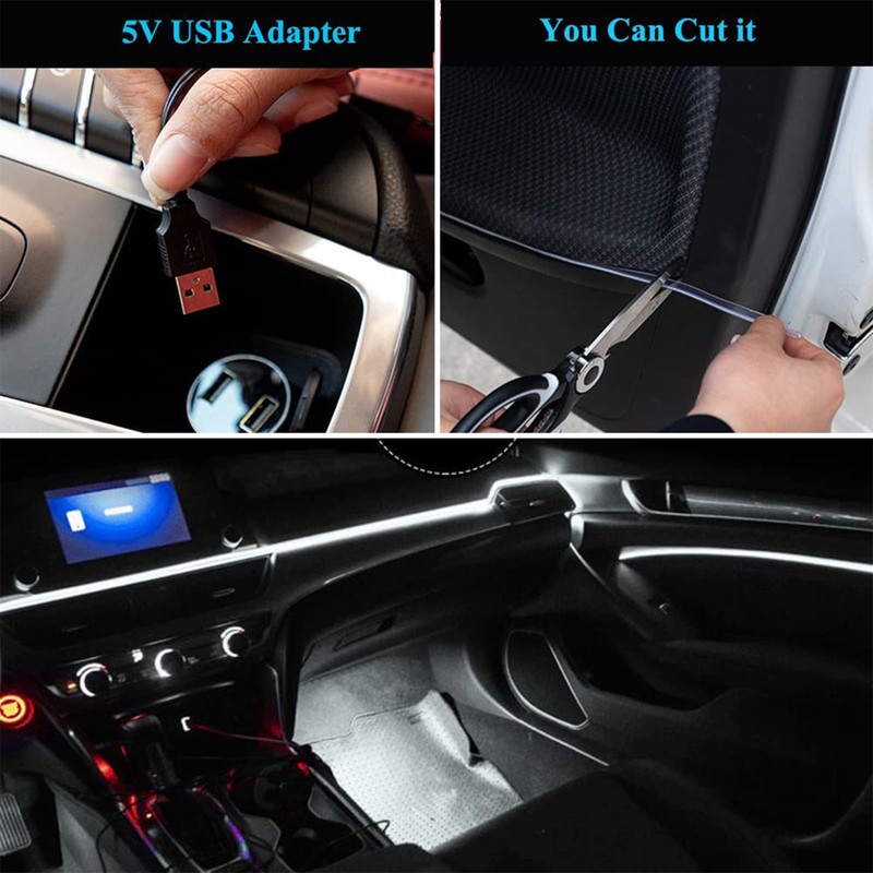 5M EL Wire Car LED Interior Strip Light USB Neon,