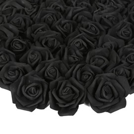 INSUNSIX Artificial Rose Flower Heads, 100pcs Black Fake Roses Artificial Flower Foam Rose Heads for DIY Wedding Bouquets Centerpieces Arrangements Party Baby Shower Home Decor (Stemless, Black)