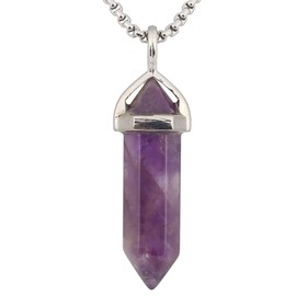 KYEYGWO Pack of 2 Crystal Points Stone Pendants Necklace for Women and Men, Amethyst Stone Pendants with Chain 19"