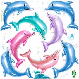 8PCS Dolphin Balloons Foil, 45IN Large Dolphin Balloons for Birthday Party Decorations