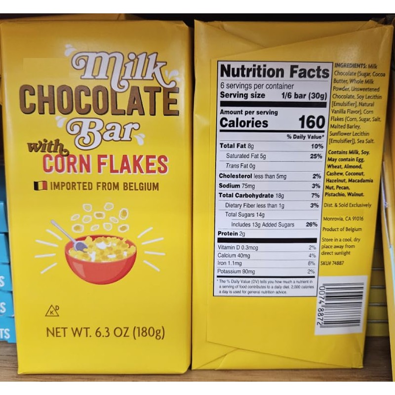 Trader Joe Milk Chocolate Bar with Corn Flakes 6.3oz 180g