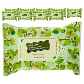 The Face Shop Herb Day Cleansing Tissue, 20 sheets, 10 pcs / 더페이스샵 허브데이 클렌징 티슈, 20매입, 10개